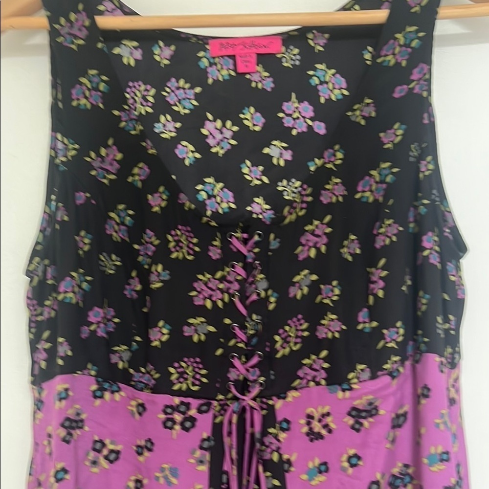 Betsey Johnson Black and Purple Floral Baby Doll Dress 10 - Picture 3 of 9